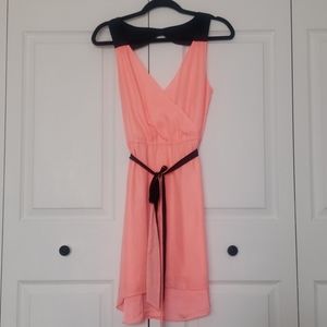 Peach dress with navy accents